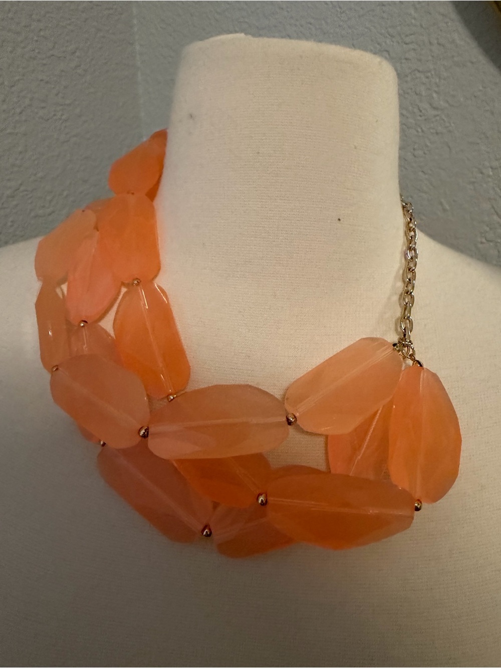 Vintage Chunky Orange Lucite Statement Necklace Multi Strand Bib Geometric